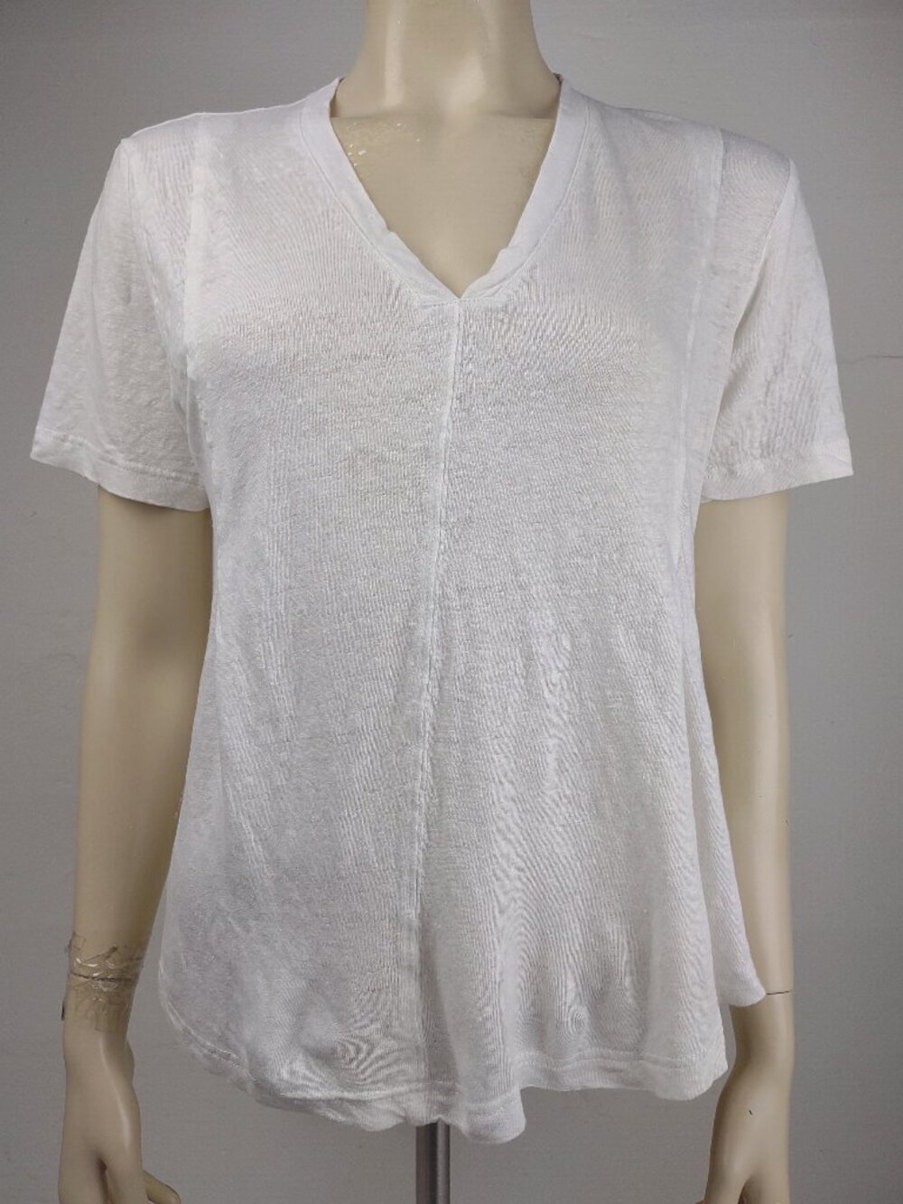 Poetry white 100% Linen short sleeve V-Neck t-shirt knit top ladies size 8